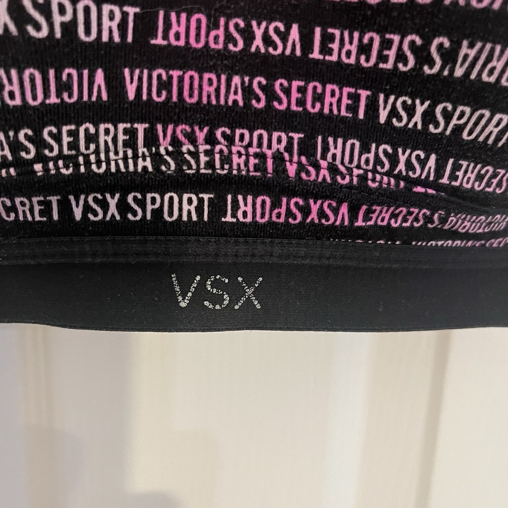 Victoria's Secret VSX Sports Bra 32B Black Pink Logo Athletic Racerback Workout - Picture 5 of 14
